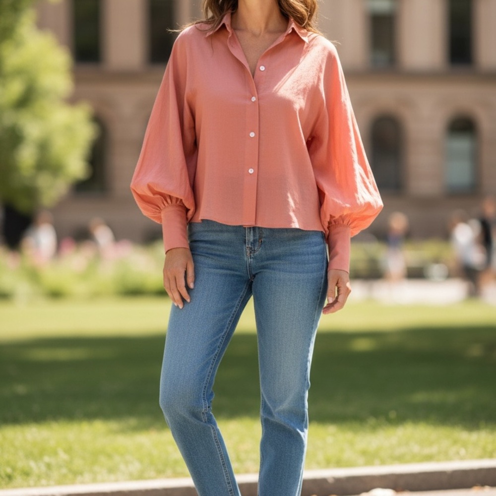 BANANA REPUBLIC Women's Coral batwing Button-Up Blouse Size small